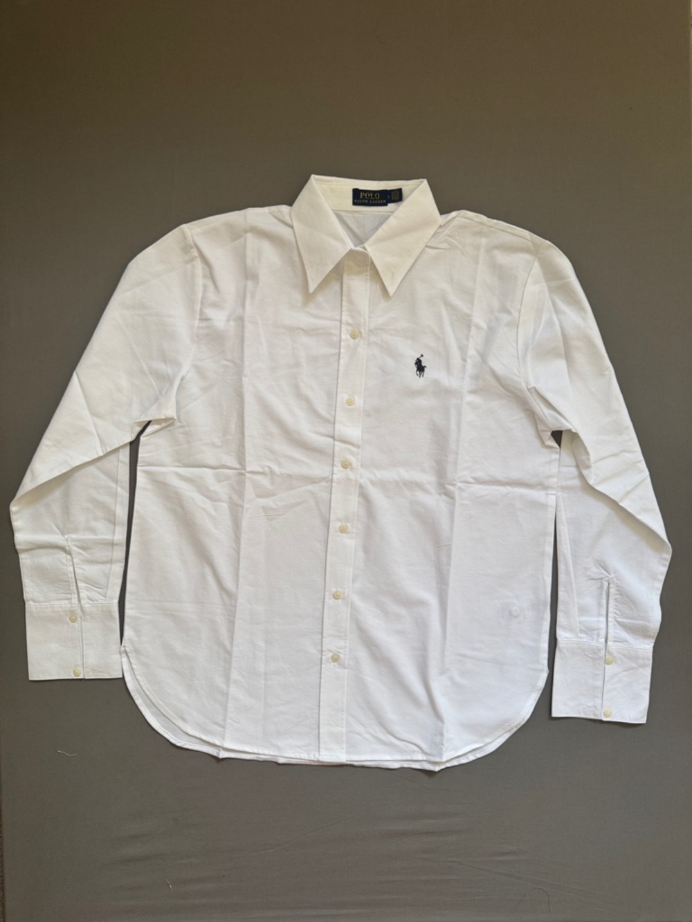 Polo by Ralph Lauren White Oxford Button-Down Shirt with Navy Logo